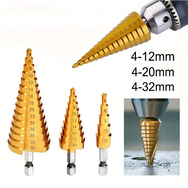 TEMU Titanium-coated High-speed Steel Drill Bit Set - Versatile Step Cone Hole Cutters For Metal, Wood & Plastic