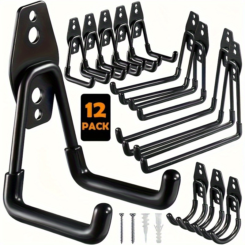 

10/12pcs Heavy Duty Garage Hook, Wall Mounted Storage Hook Rack, Utility Organizer For Power Tools, Ladders, Bikes - Home And Garage Organization