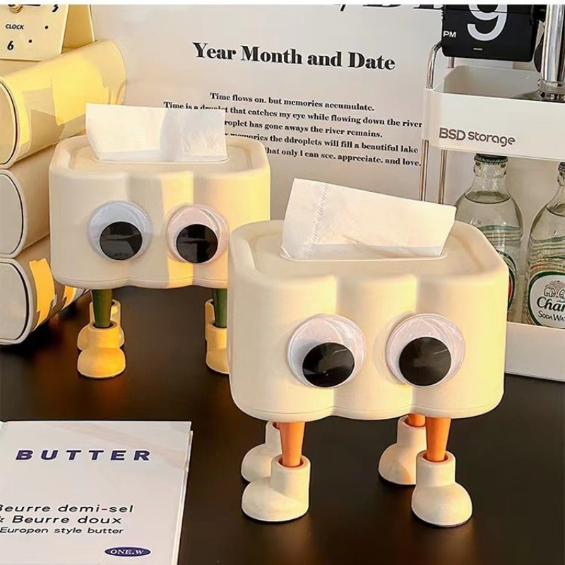 

1pc Cute Cartoon Eyes Design Plastic Tissue Box, Creative Desktop Napkin Holder For Living Room, Kitchen, Bathroom, Coffee Table Decor, Adorable Home Accessory