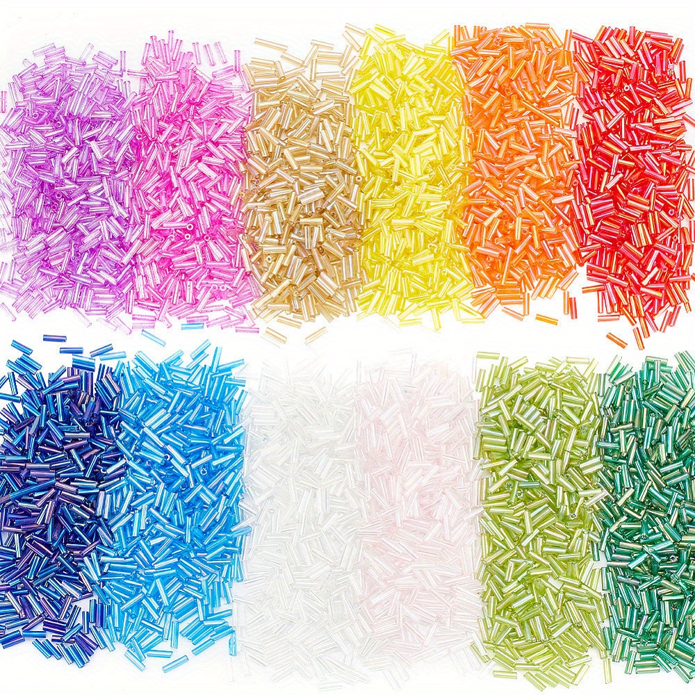 

3600pcs Glass Bugle Beads Assortment, 12 Transparent Colors, 6~7x2mm Ab Color Round Tube Beads For Diy Bracelet Jewelry Crafts Making And Sewing