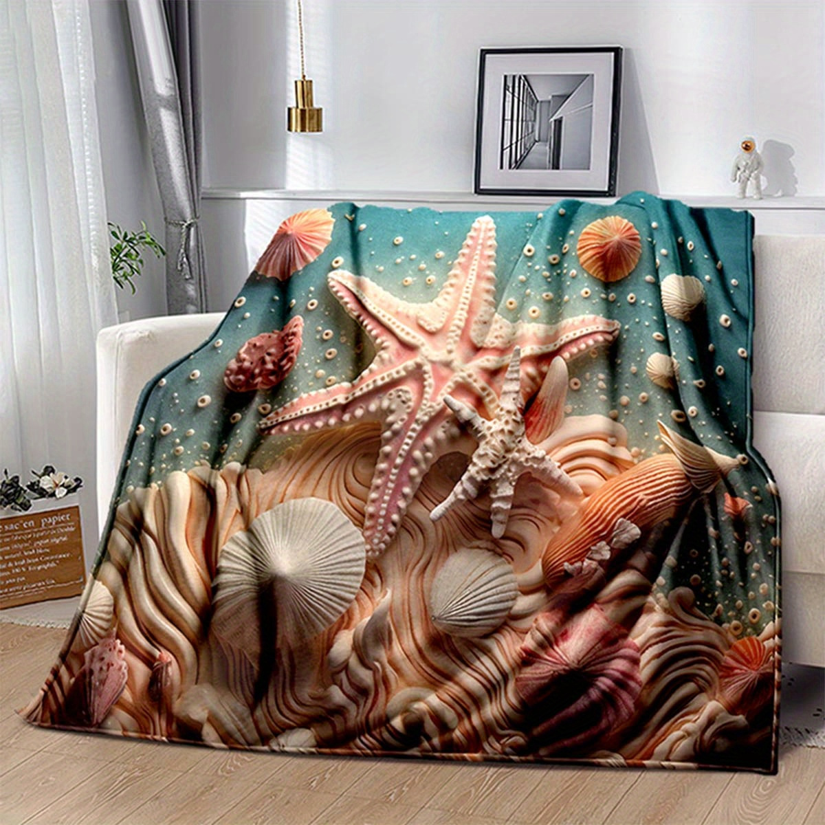 

Starfish And Shells 3d Print Flannel Throw Blanket – Soft Polyester Fiber, 100% Polyester, Large Coverage Area For Bedroom, Living Room, Sofa, Picnic, Napping, Car Seat – Beach Theme Couch Chair Cover