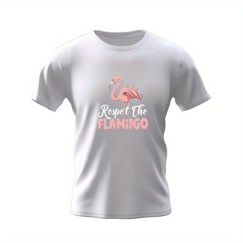 

Respect The Flamingo Print Tee Shirt, T-shirts pour hommes, T-shirt décontracté à manches courtes pour l'été