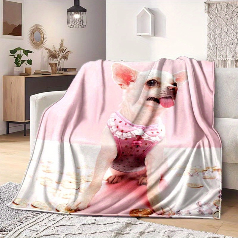 

Adorable Chihuahua Print Blanket - 100% Polyester, Large Soft Sofa Bed Throw, Machine Washable, Comfortable Lightweight Blanket For Travel & Casual Napping, Fits Large Areas ≥ 2.16m²