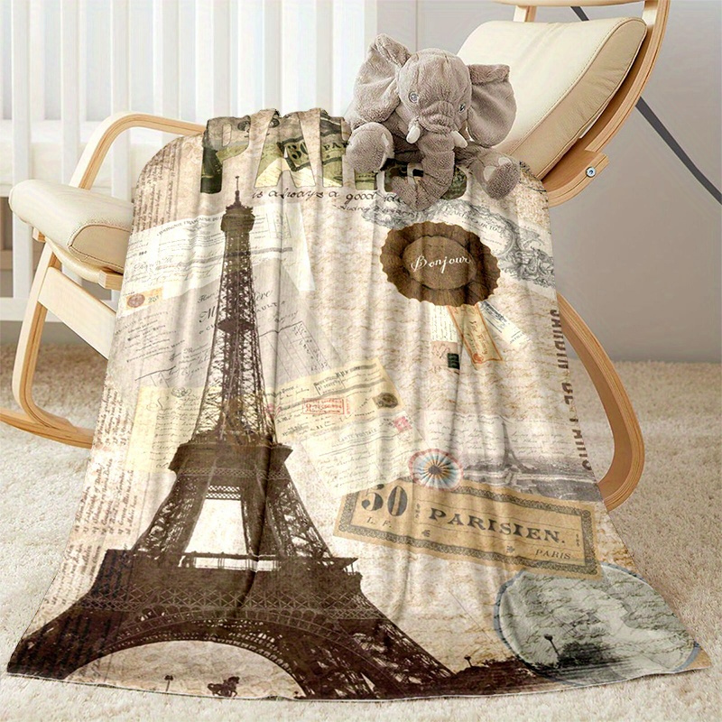 

Romantic Paris Flannel Blanket - Cozy, Warm, Soft, All-season Throw For Traveling, Polyester, Large Size Over 2.16m², Longest Side Over 1.8m - 1pc