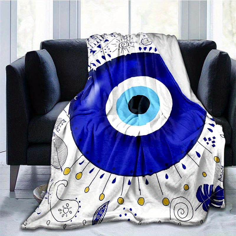 

Italian Gift Malocchio Eye Blue And White Throw Blanket - Polyester, 100% Composition, Large Size Available (≥ 2.16m²), Longest Side ≥1.8m - Couch Blanket Boho Chic Distressed Tribal Decor