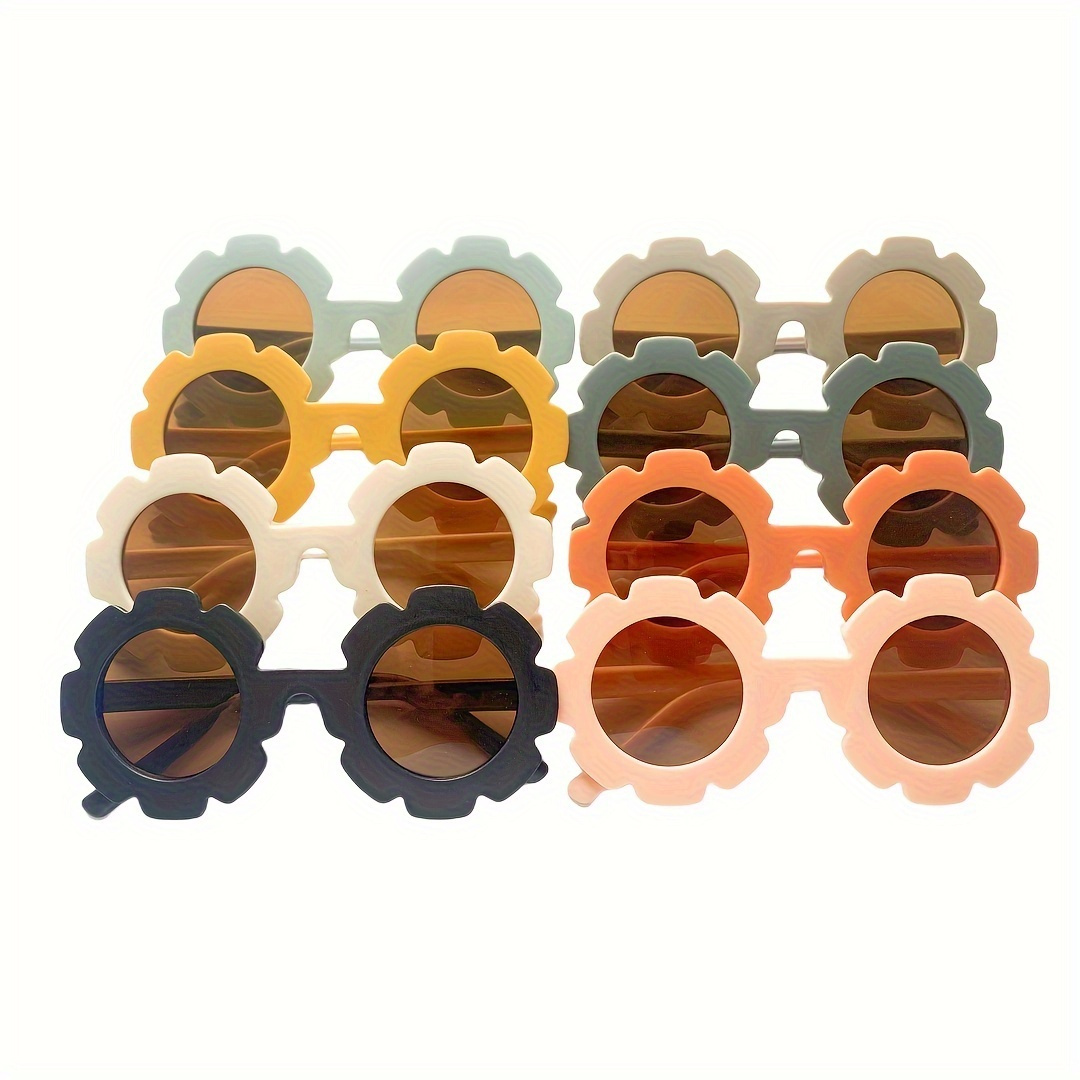 

8pcs, Sweet Fashion Flower Round Glasses For Boys Girls, Outdoor Sports Party Vacation Travel Supplies Photo Props