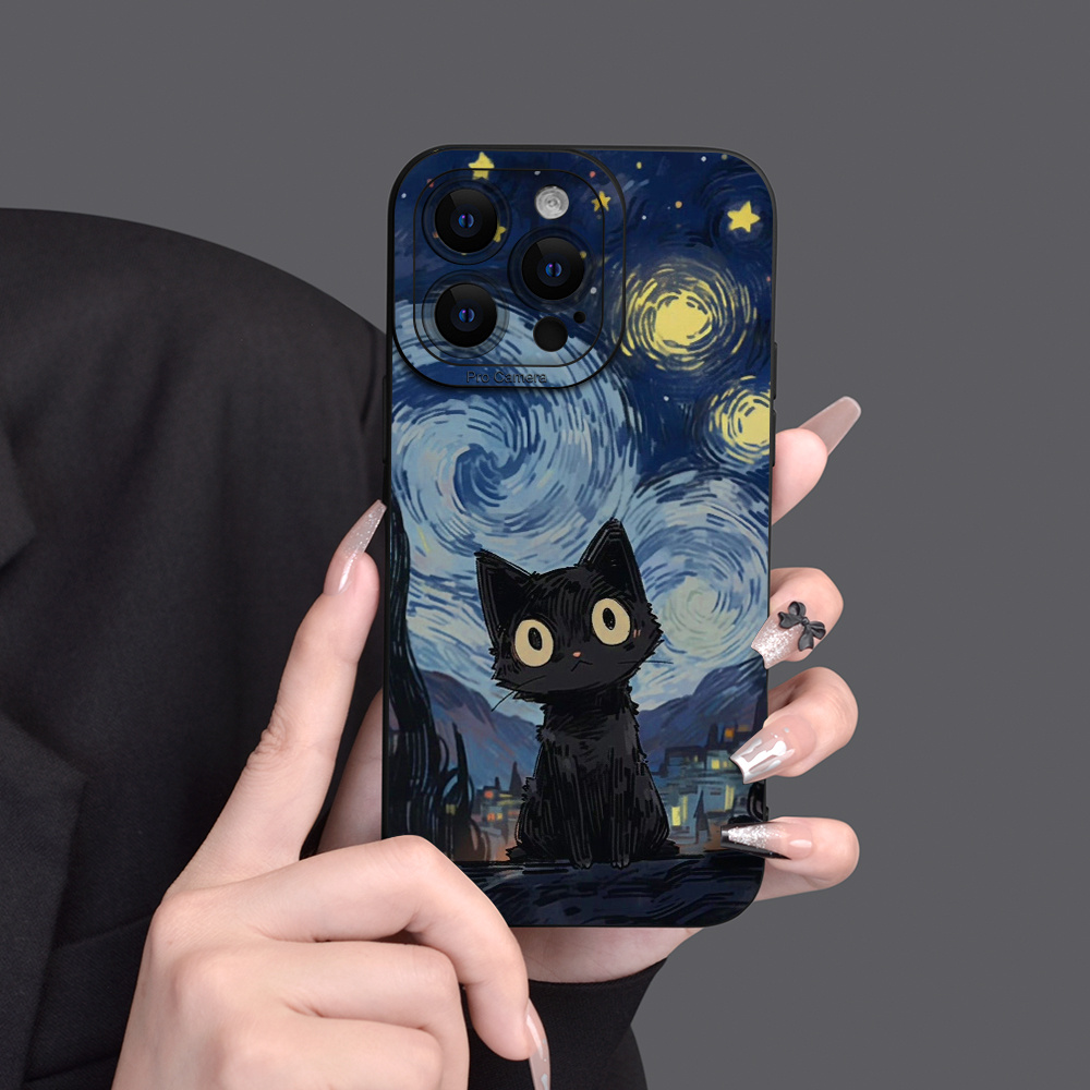 

Cat Pattern Shockproof Tpu Phone Case With Full-body Protection, Anti-fall Design For 15/14/13/12/11/xs/xr/x/7/8/mini/plus/pro/max/se - Transparent White Black For Men & Women