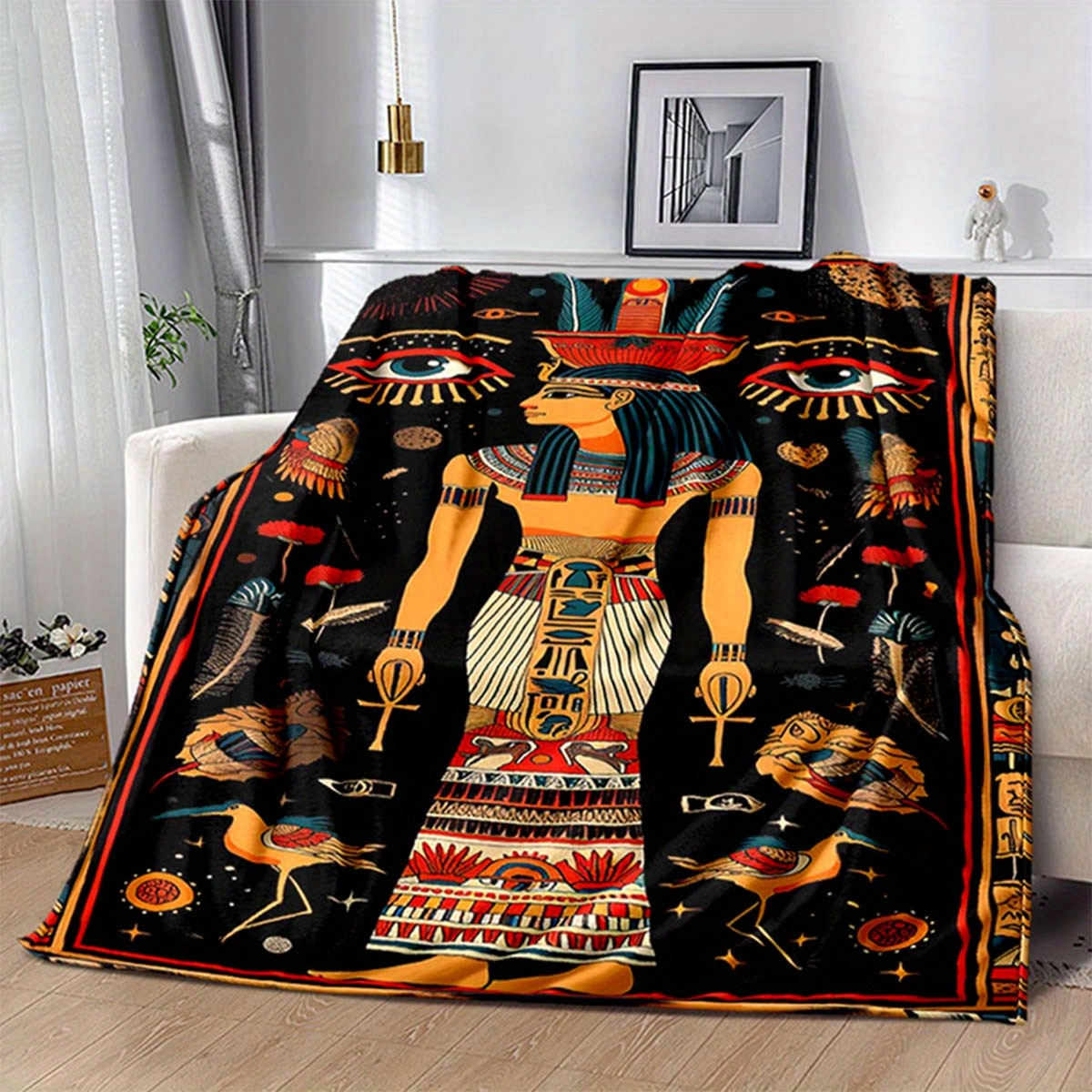 

Egyptian Hieroglyphics Flannel Throw Blanket - Soft Polyester Fabric, 100% Polyester Composition, Large Size For Bed, Sofa, Couch, Chair, Picnic, And Car Decor - Ultra-soft And Cozy Napping Cover