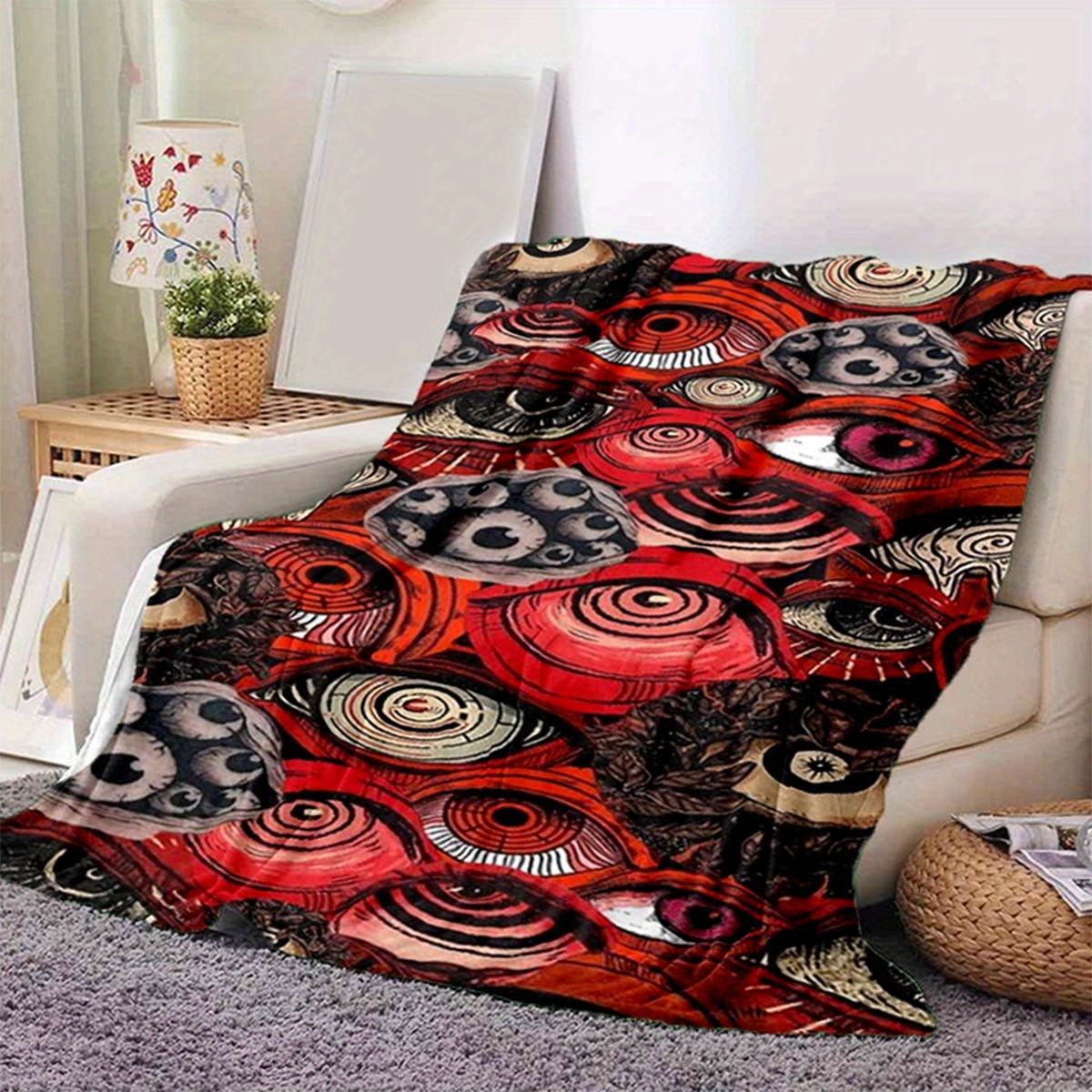 

3d Horror Scare Eye Flannel Throw Blanket - Soft Polyester Fiber Sofa Cover, Picnic Blanket, Bedspread, Nap Mat - Lightweight, Durable, Machine Washable - Ideal For Living Room, Bedroom, Car