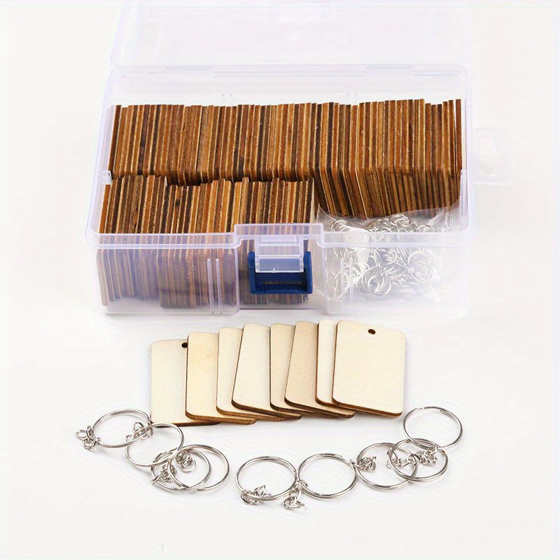 /300pcs Rectangular Cut Wood Keychain Wooden Tag, For Diy Wooden Tag Pendant Making Accessories