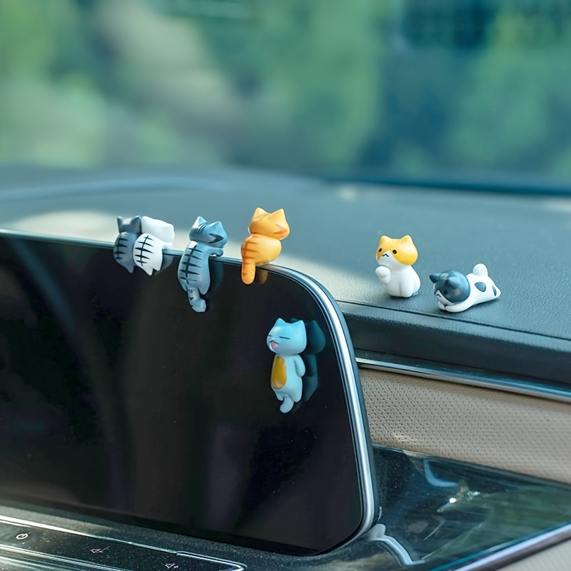 

6pcs Super Cute Mini Cartoon Cat Accessories, Screen Edge Decoration, Car Decoration Accessories