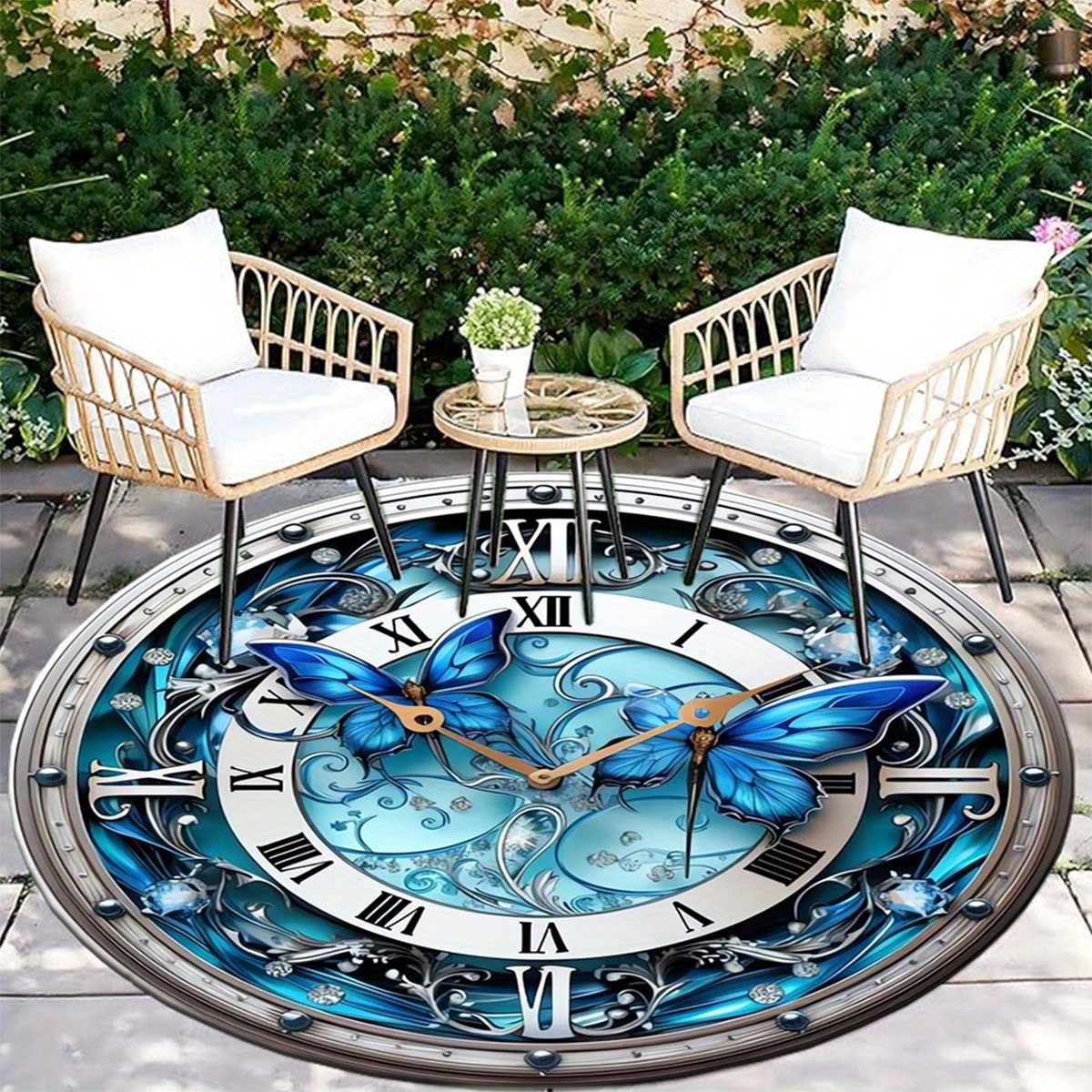 

Chic Butterfly Clock Pattern Round Rug - Non-slip, Washable & Shed-free For Living Room, Bedroom, Office Butterfly Room Decor