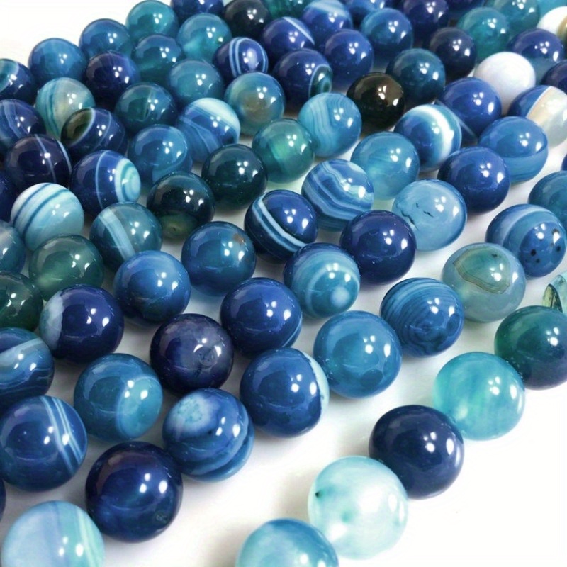 

1string Blue Agate Beads, Blue Stripe Gemstone Round Loose Beads, 4mm 6mm 8mm 10mm 12mm 15" Strand