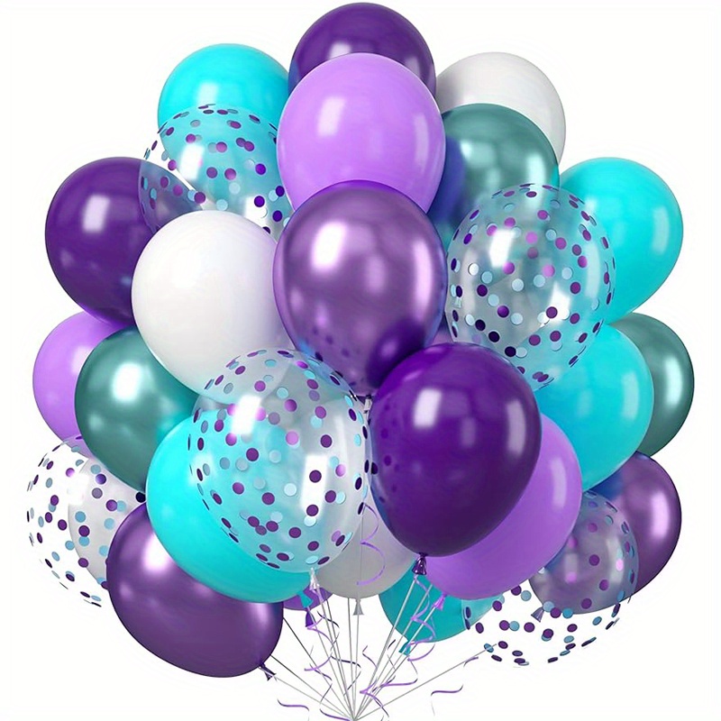 

40pcs Mermaid Party Balloons Metallic Purple Green Teal Blue White Latex Balloons With Confetti Helium Balloons For Girls Mermaid Theme Birthday Wedding Party Decorations