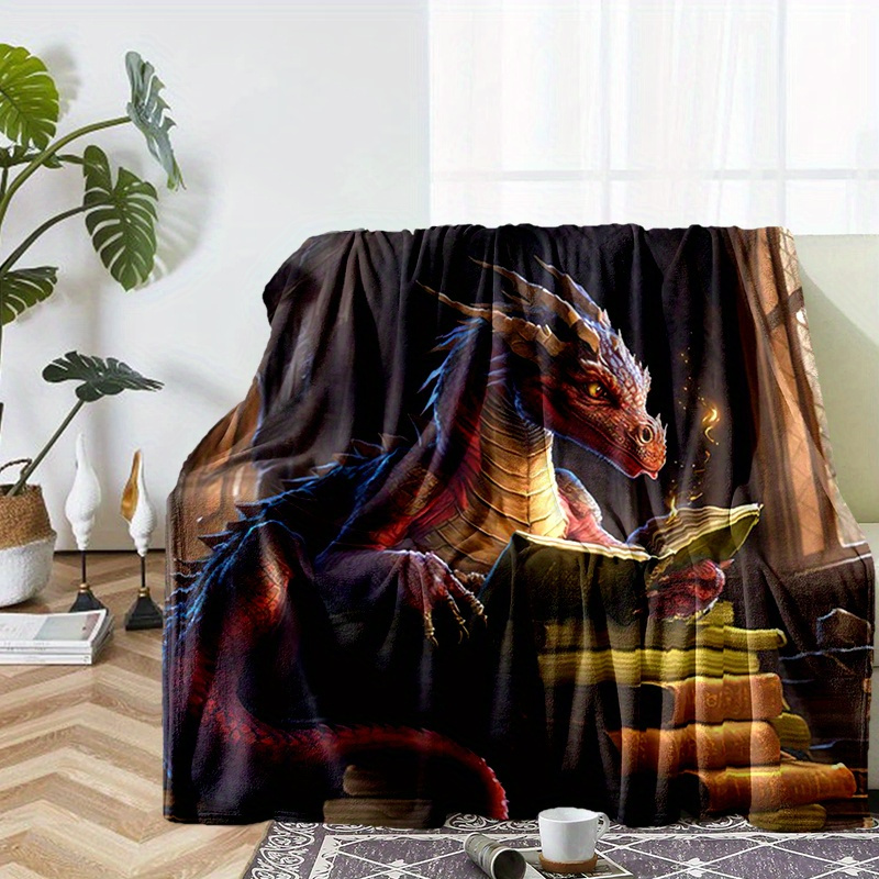 

Polyester Dragon And Books Flannel Blanket, Cozy Warm Soft For Sofa, Bed, Travel, Camping, Living Room, Office, Chair - Large Size, 100% Polyester, Durable And Machine Washable