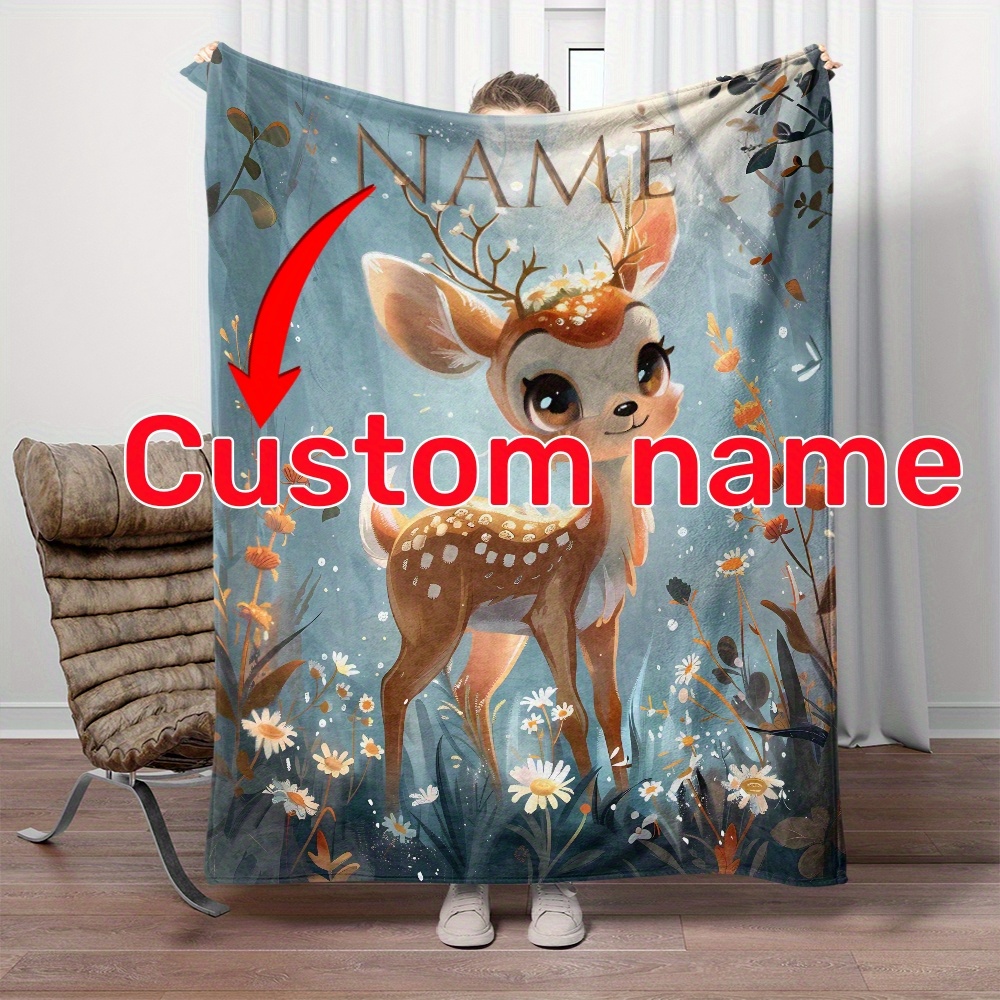 

1pc Name Blanket, Fawn Portable Blanket For Sofa, Bed, , , , , , , And Bed - And Flannel Blanket