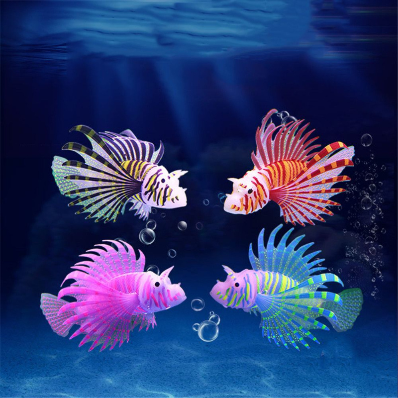 

illuminating" 3-piece Glowing Lion Fish Aquarium Decorations - Silicone Artificial Floating Fish With Night Light, Suction Cup Attachment For Tank Landscaping (assorted Colors)