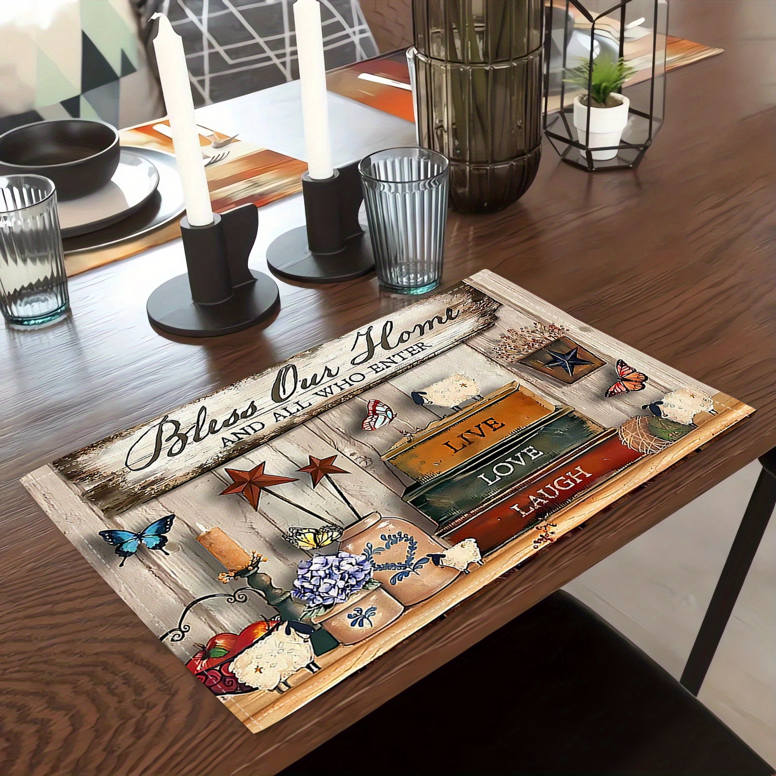 

4pcs, Table Mats, Unique Retro Style Pattern Printed Table Pads, Retro Style Placemats, Easy To Clean Durable Heat Resistant Dining Table Decor