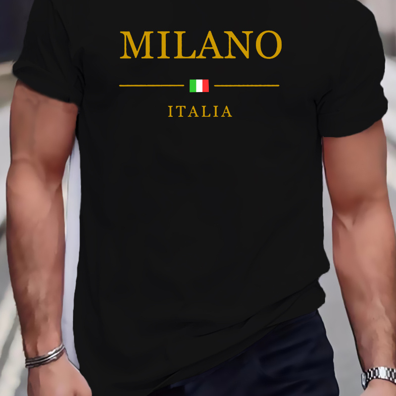 

Plus Size Men's T-shirt, "milano" Graphic Print Tees For Summer, Outdoor Sports Short Sleeve Tops