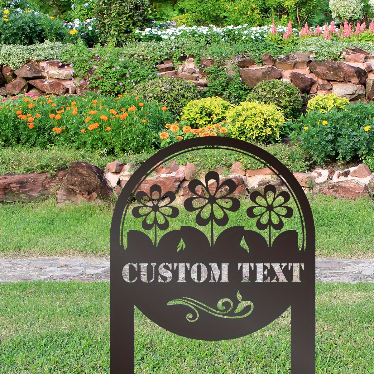 

1pc, Custom Name 3 Flowers Yard Art, Metal Garden Stake, Personalized Garden Sign, Outdoor Garden Metal Art, Metal Yard Decor