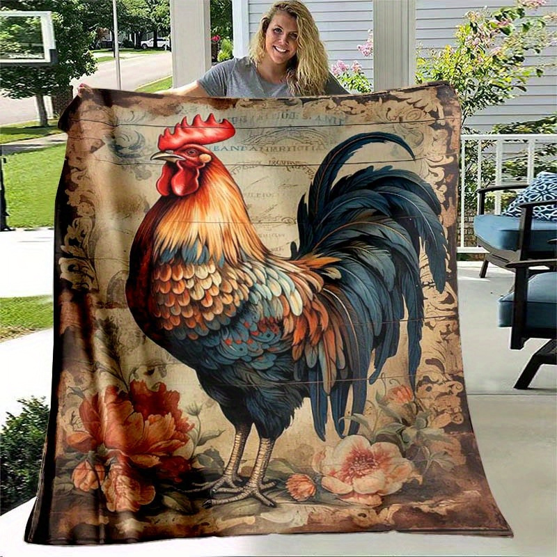 

Chic Rooster Art Print Blanket - Soft Polyester, Perfect For All Seasons & Office Chair Comfort