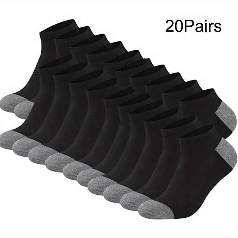 10/20/30pairs Men's Block Low Cut Ankle Socks, Breathable Comfy Sweat Absorption Socks, Men's Socks