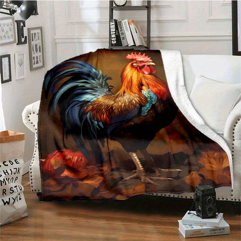 

Proud Rooster Oil Painting Style Artistic Print Flannel Blanket, Polyester 100%, Indoor & Outdoor Use For All Seasons, Ideal For Chair Mats, Couch, Bed, And Travel - Cozy And Soft Throw Blanket