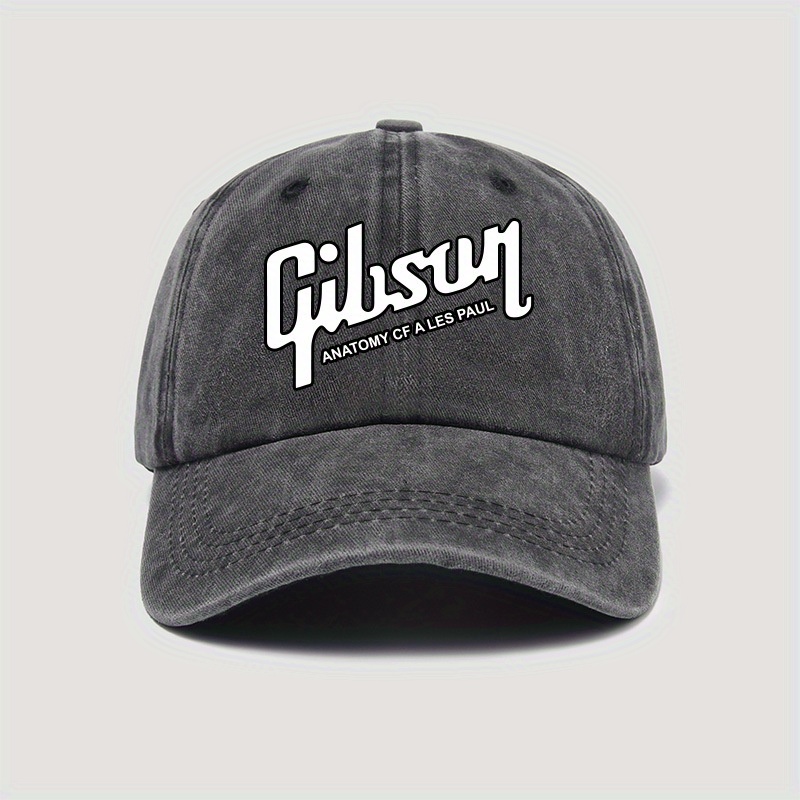

Gibson Logo Baseball Cap, Unisex Vintage Washed Distressed Peaked Hat, Adjustable Size Dad Cap, Music Rock Style Casual Accessory For Men And Women