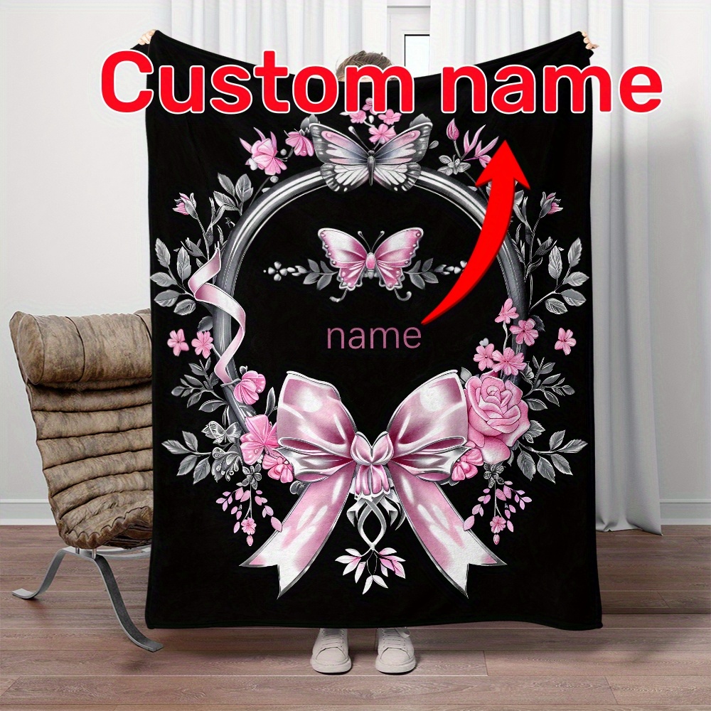 

1pc Custom Name Blanket, Garland Portable Lightweight Throw Blanket For Sofa, Bed, Travel, Camping, Living Room, Office, Couch, Chair, And Bed - Digital Printing Soft And Warm Flannel Fabric Blanket