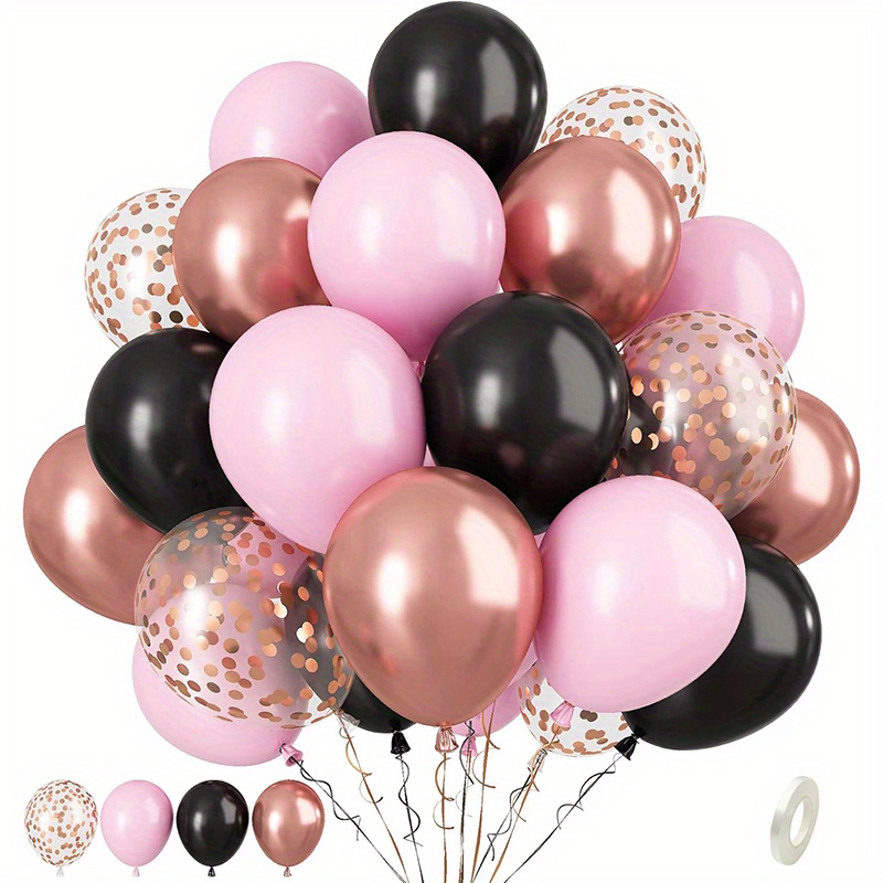 

30pcs Black Pink Latex Balloons, 12 Inch Metallic Rose Gold And Confetti Balloons For Girls Birthday Shower Engagement Anniversary Wedding Bridal Shower Party Graduation Decoration