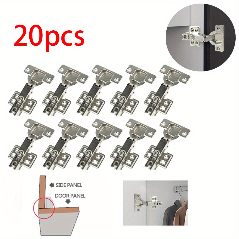 

20-piece Premium Cold Rolled Steel Soft Close Cupboard Hinges - Full Overlay, Mute Design For Kitchen & Cabinet Doors, 95°-105° Opening Angle, Includes Screws