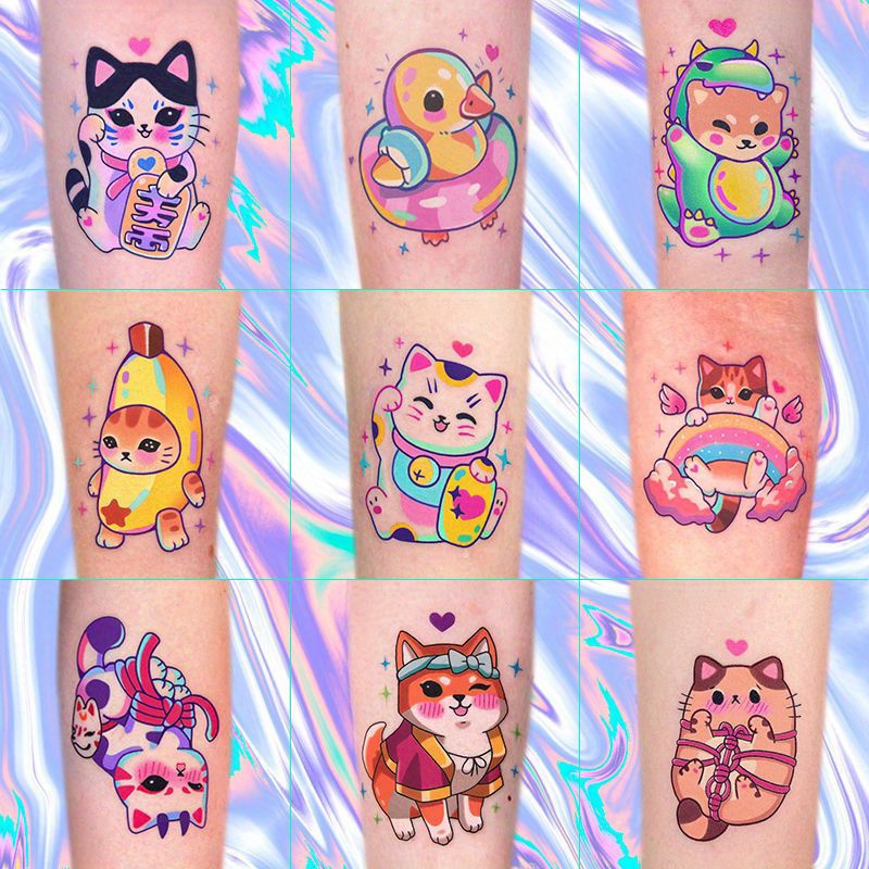 

48 Patterns (8 Sheets) Cute Cartoon Cute Cat Tattoo Stickers Waterproof Tattoo Stickers Lasting Simulation Temporary Tattoo Stickers