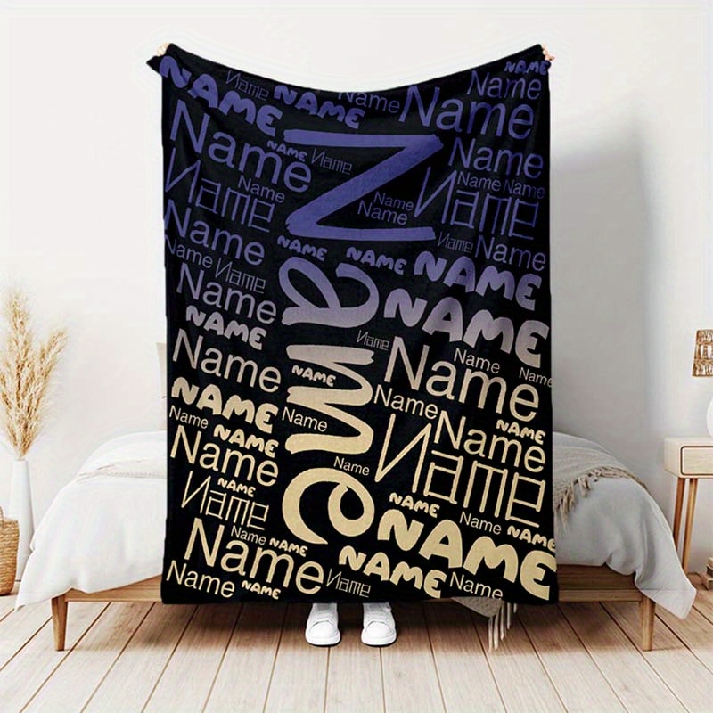 

1pc Customized Blanket, Personalized Name Custom Randomly Arranged Text Nap Blanket, 4 Seasons Outdoor Travel Leisure Blanket, For Birthday Gift
