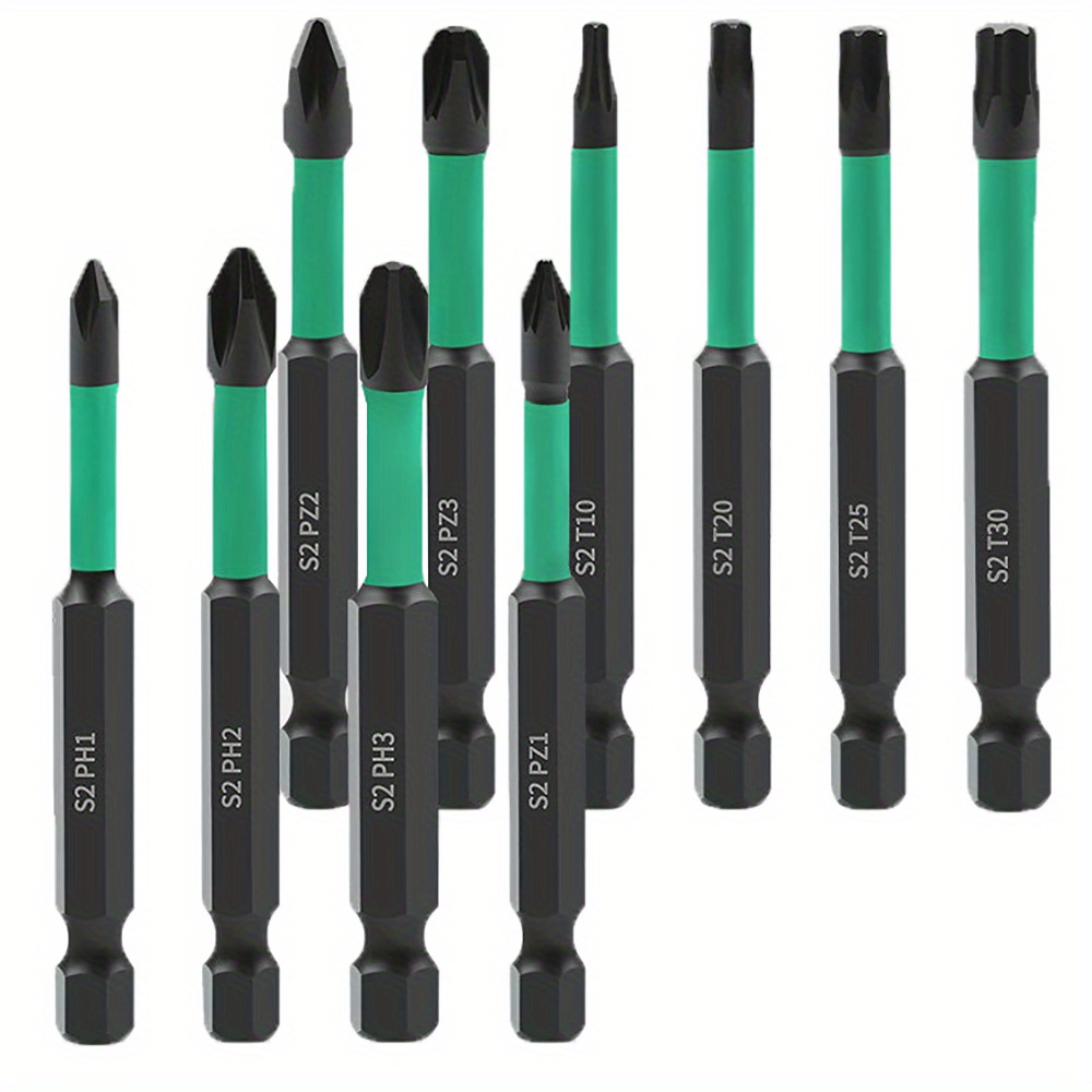 

10-piece Magnetic Screwdriver Bit Set - 2.75" S2 Steel, Slotted & Phillips, Hex Shank For Impact Drills & Power Screwdrivers