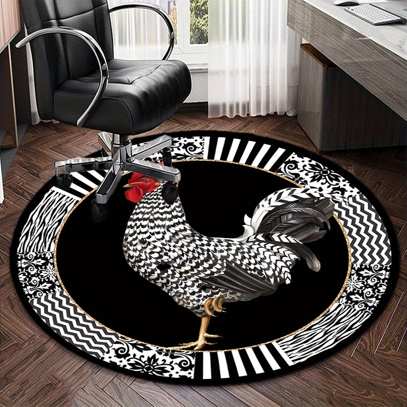 

Crystal Velvet Cock Chicken Round Rug - Non-slip Area Carpet For Office Chair, Living Room, Bedroom Home Decor, 800g/m2 Thickness, Polyester, 1pc