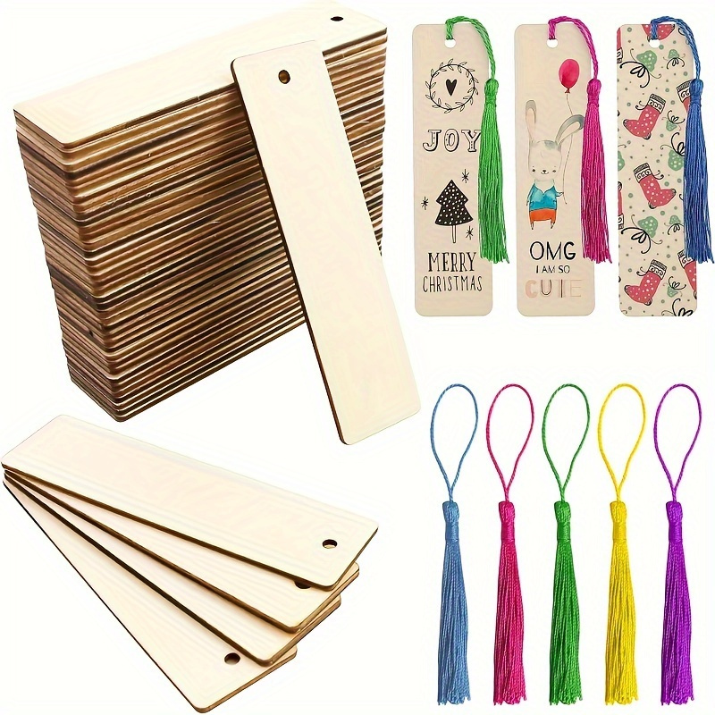 

50-piece Diy Wooden Bookmarks - Blank, Laser-cut Craft Tags For School & Office Use