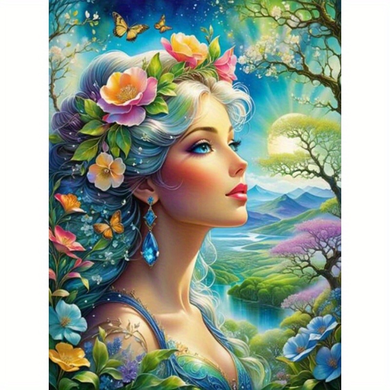 

sparkling" Diy 5d Diamond Painting Kit - Flower Woman Design, Frameless 11.8x15.7" Canvas Art For Beginners & Craft Lovers, Perfect Gift For Home Decor And Creative Minds