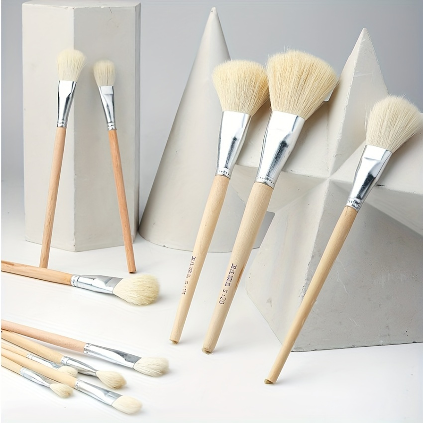 

11-piece Premium Soft Wool Paint Brush Set For Glass & Ceramics - Ideal For Detailed Artwork, Gold & Silver Accents
