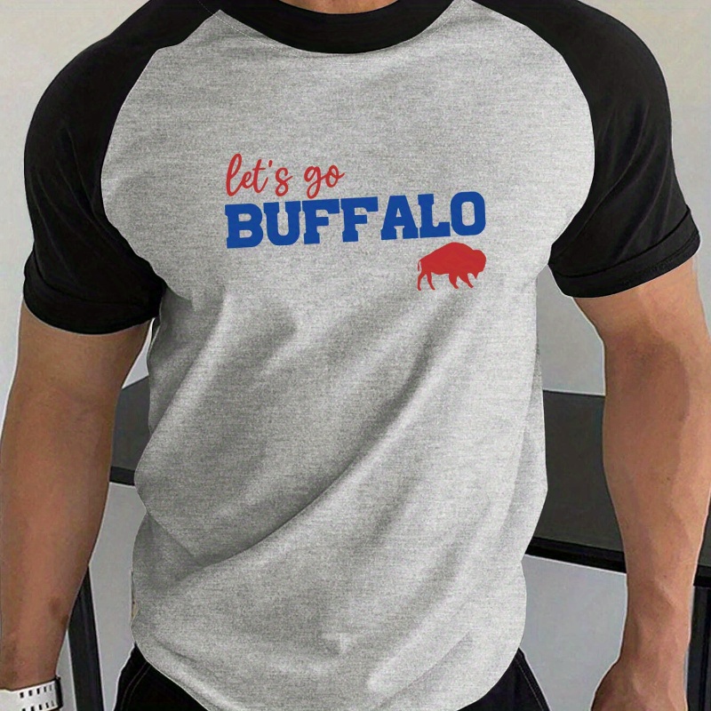 

Let's Go Buffalo Men's Casual Fashion Round Neck T-shirt With Minimalist Letter And Buffalo Movement Print