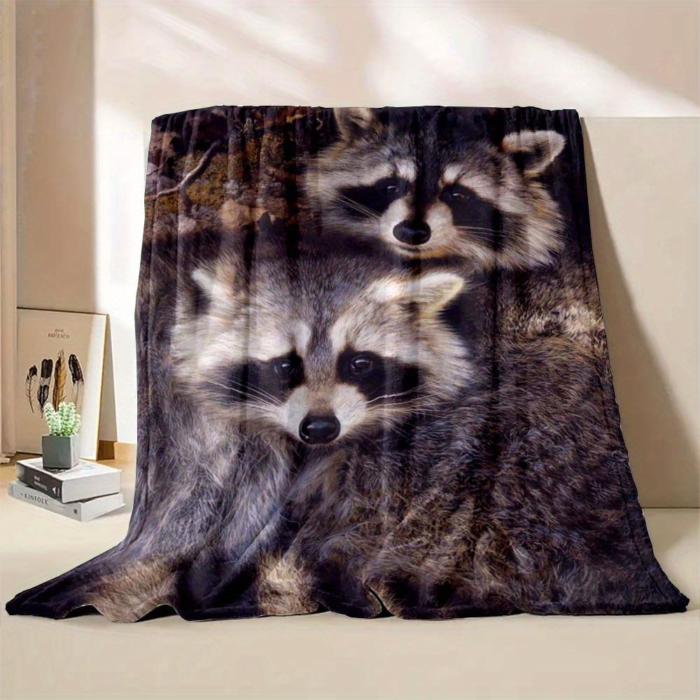 

Cozy All-season Office Chair Blanket With Cute 3d Raccoon Design - Soft Polyester, Perfect For Home & Office Decor