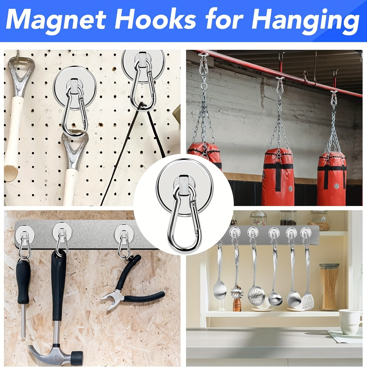 

4pcs Magnetic Hooks Heavy Duty, Strong Magnetic Hooks Neodymium Magnets With Carabiner, Magnet Hooks With Swivel For Bbq, Hanging, Cruise, Kitchen, Garage, Refrigerator