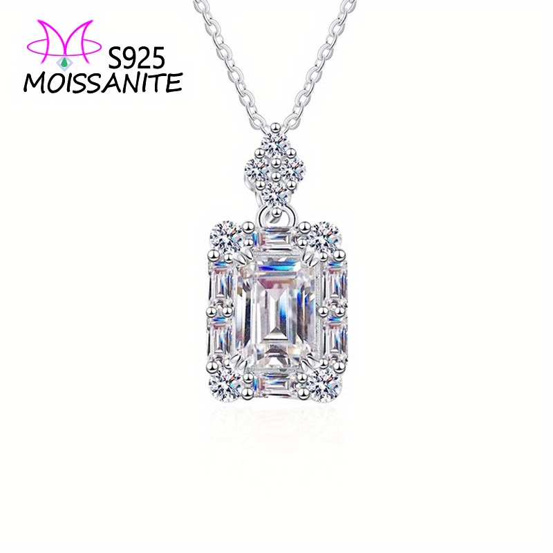 

S925sterling Silver Square Cut 1 Carat Moissanite Pendant Necklace, Bohemian Style Elegant Jewelry For Men & Women, Perfect For Dates, Parties & Weddings Gifts For Women With Gift Box