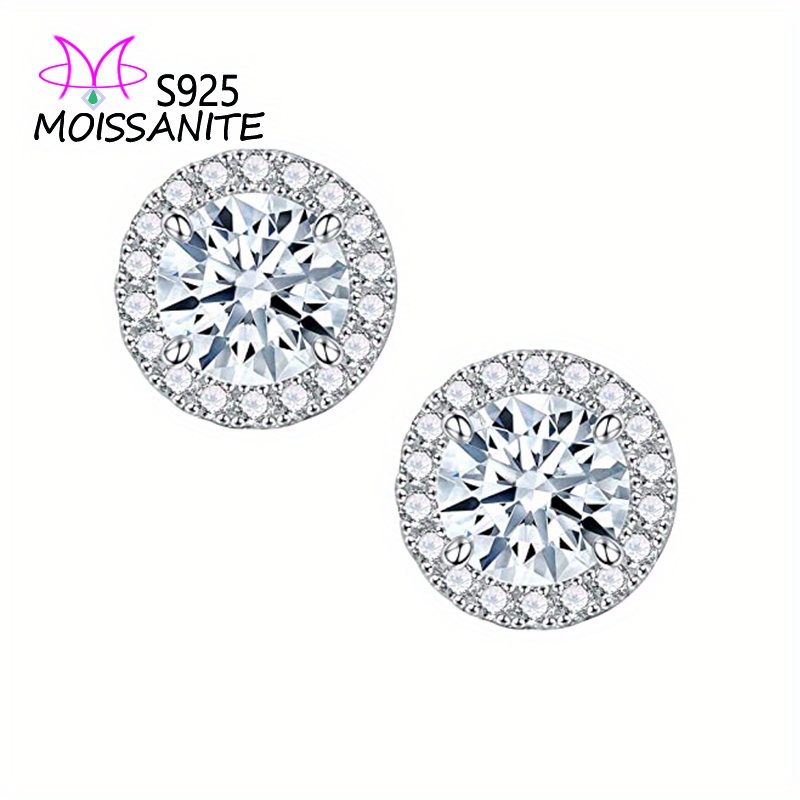 

925 Sterling Silver Moissanite Stud Earrings Round Halo Design Ear Piercing Jewelry Decoration Gifts For Women