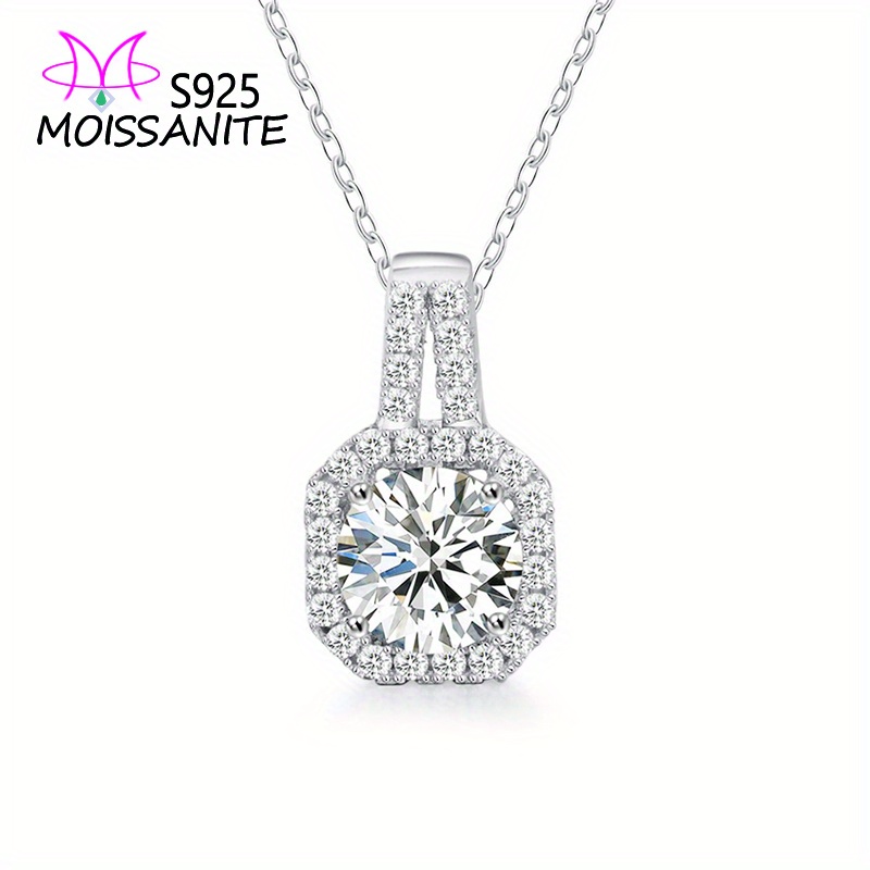 

925 Sterling Silver 1ct/2ct Moissanite Square Cut Pendant Necklace, Elegant And Cute Style Wedding Jewelry For Birthday & Mother's Day Gifts For Women, With Gift Box