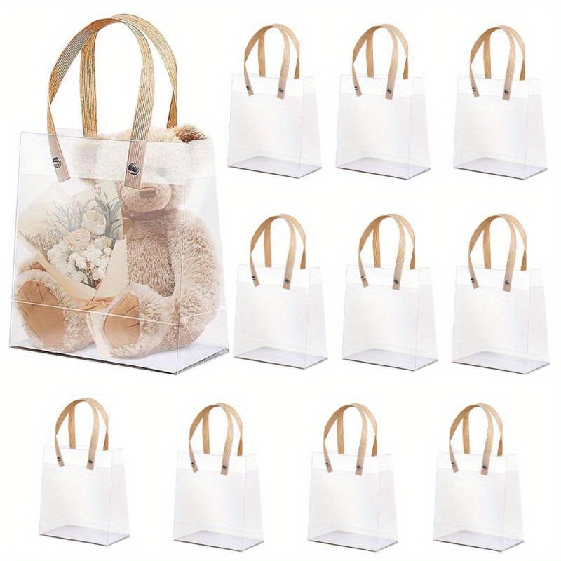 

10pcs Transparent Plastic Gift Bags With Handles, Reinforced Durability For Holidays And Special Occasions, Elegant Matte Finish With Subtle Patterns, Versatile Use For Packaging And Presents