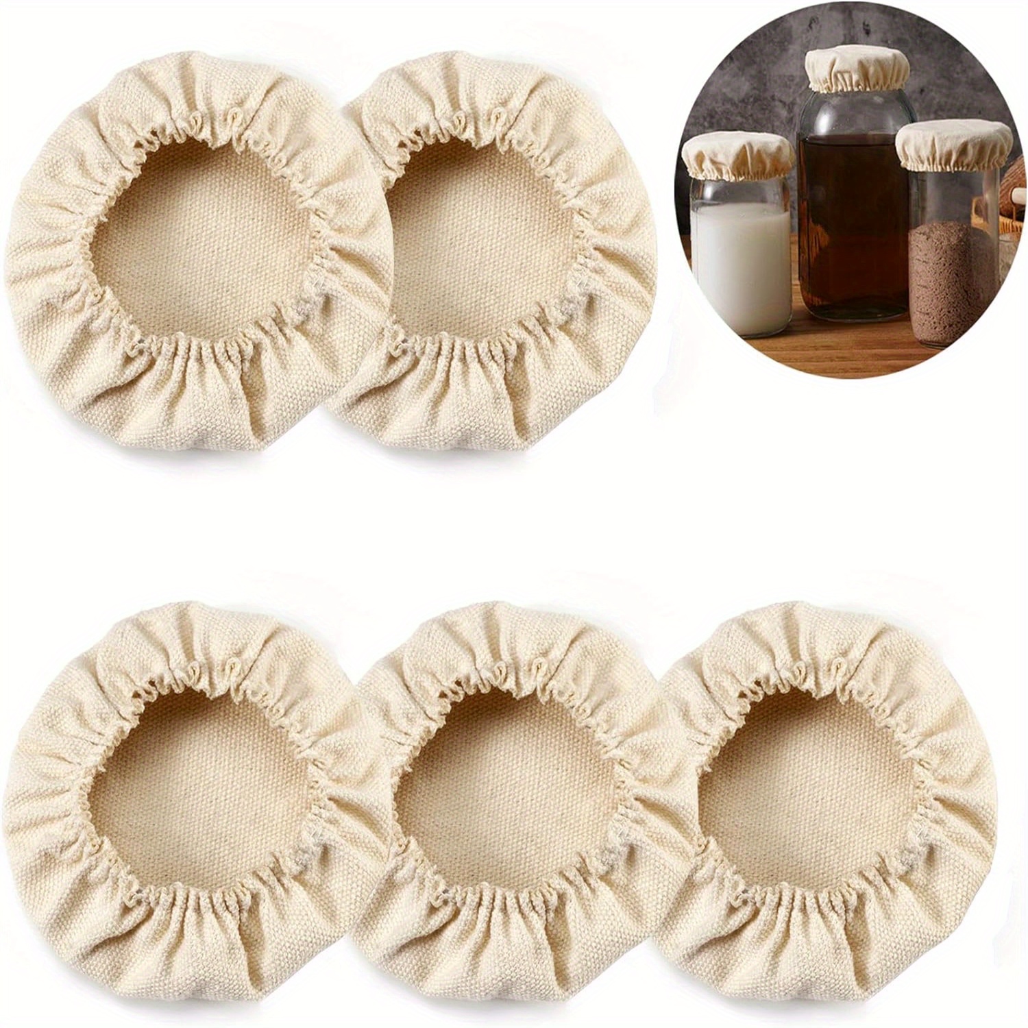 

5pcs/pack Cloth Covers, Kefir Fermentation Cheese Fabric Lids, For Sourdough Starter Jars Or Kombucha, Fit Jars Mouth From 3-4 Inch, Kitchen Organizers And Storage, Kitchen Accessories