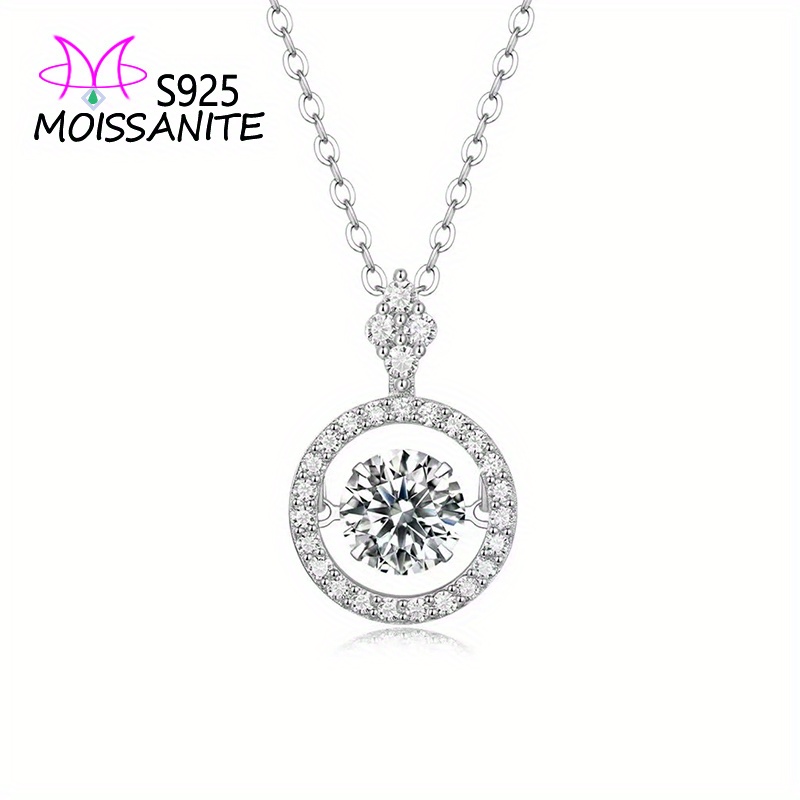 

S925 Sterling Silver 1 Carat Moissanite Necklace, Elegant Round Pendant Necklace Gifts For Women, Mother's Day Jewelry With Gift Box