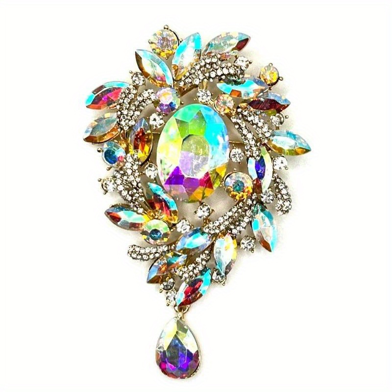 1pc retro shiny glass   alloy brooch pin breast flower exaggerated gem coat accessories pin   water drop breast pin details 0