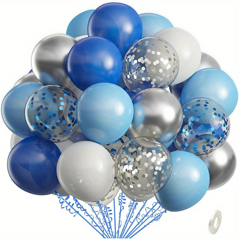 

41pcs Blue Silver White Balloons Kit, 12 Inch White Royal Blue Balloons Metallic Silver Balloons Blue Sliver Confetti Balloons For Boy Birthday Shower Graduation Party Supplies