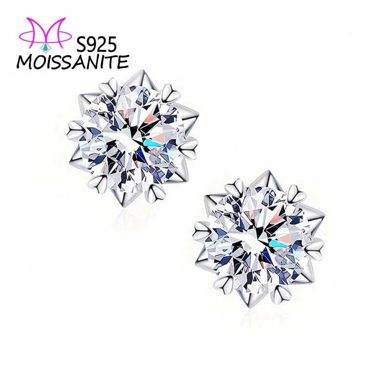 

925 Silver 0.5ct/1ct*2 Moissanite Earrings, Suitable For Daily Holiday Party Dating Vacation Wear, Birthday Anniversary Valentine's Day Carnival Easter And Other Jewelry Gifts, With Gift Box About 4g